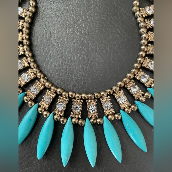 Turquoise, Crystal and Gold Statement Necklace - Picture 4 of 4